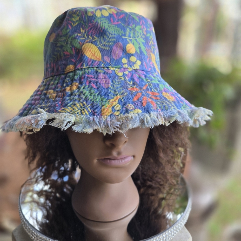 Girl Scout Climb With Courage Girl's Blue Colorful Tropical Print Bucket Hat